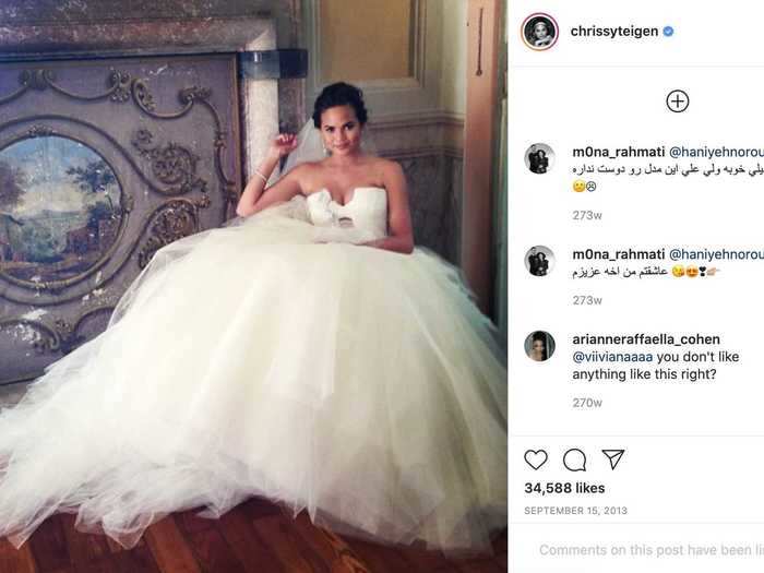 Chrissy Teigen wore three Vera Wang dresses on her wedding day.