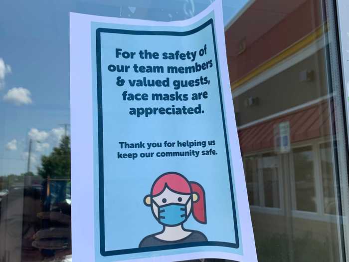 I was pleasantly surprised to see a sign requesting masks on the door when I walked in. New York state has no mask requirement, but the county the restaurant is in has "substantial" COVID transmission, and the CDC recommends masking indoors.