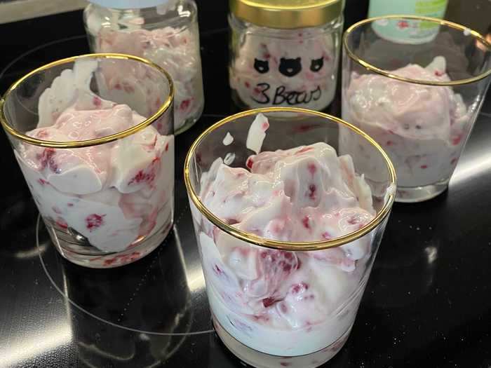 1. Creamy raspberry pudding