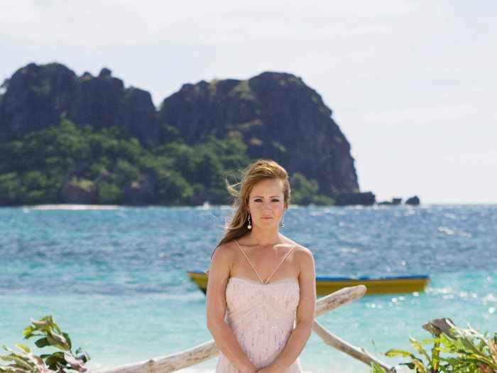 Ashley Hebert rocked a pale pink gown with feathery fringe for her 2011 Fiji finale.