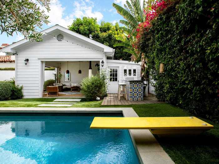 The family room opens up to the backyard, where there