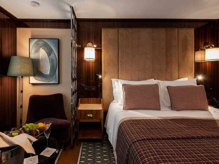 The six-deck ship is lined with 98 guest rooms that range from a 183-square-foot stateroom to a 466 square-foot suite, accommodating just under 200 passengers.