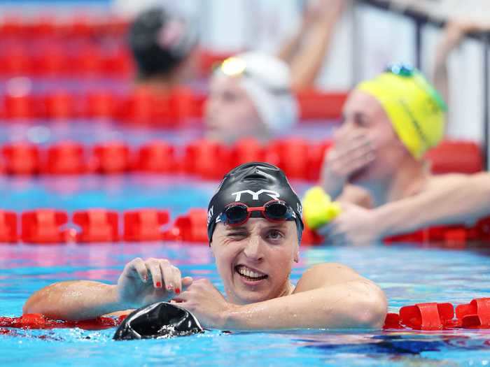Ledecky reacts after winning silver in the 400m freestyle final.