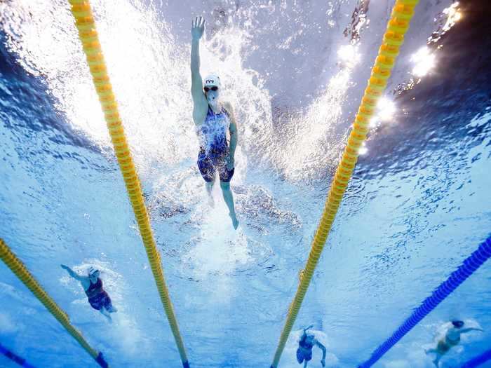 Ledecky swims out ahead of the competition in her 400m freestyle heat.