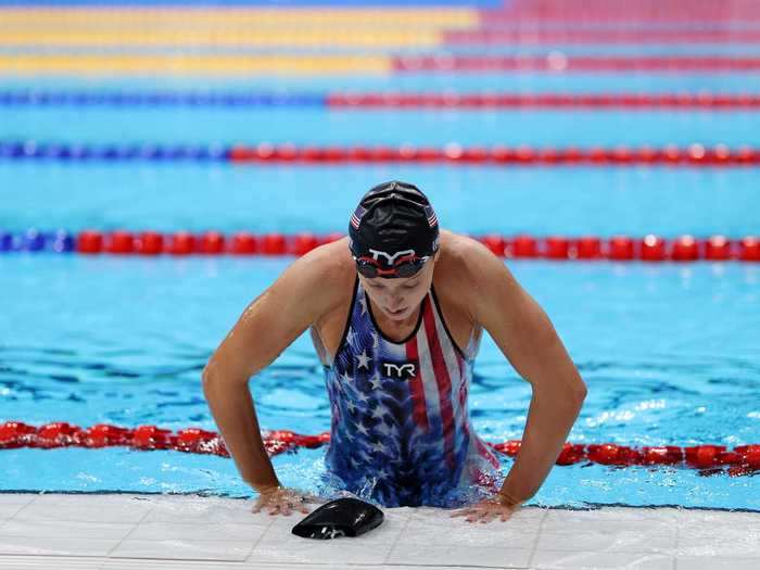 Ledecky exits the pool after swimming in the 200m freestyle final - the only event in her Olympic career that she