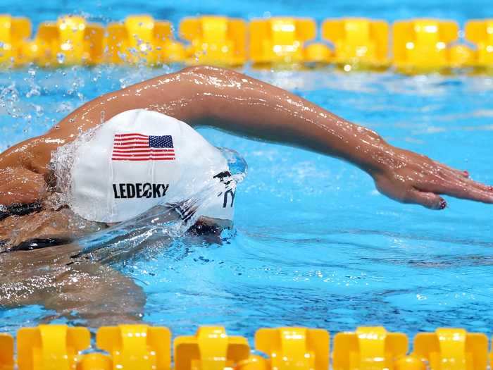 Ledecky emerges from underwater during her 400m freestyle heat.