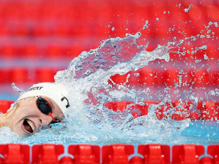 Katie Ledecky comes up for air during her women