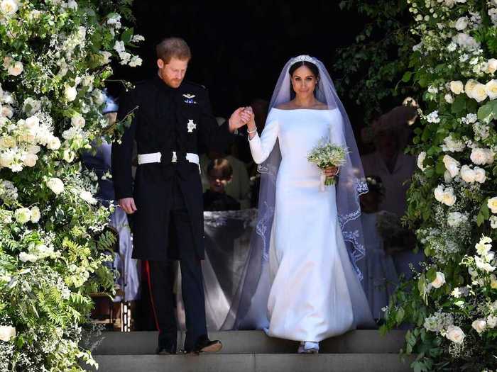 Meghan Markle wore a Givenchy dress designed by Clare Waight Keller when she wed Prince Harry in 2018.