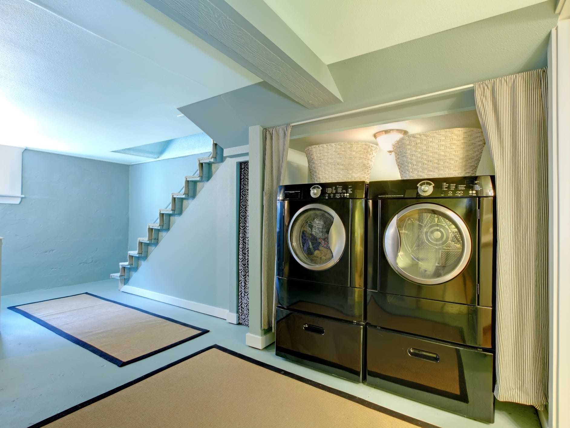 A large blue laundry room.