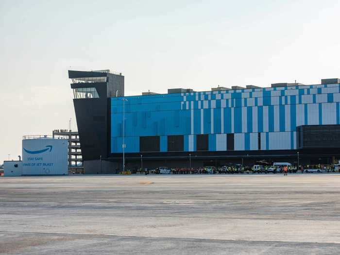 The facility is made up of seven buildings, including an aircraft parking ramp and a multi-story vehicle parking structure. It will eventually have a solar roof that will feed into the local electrical grid, Amazon says.