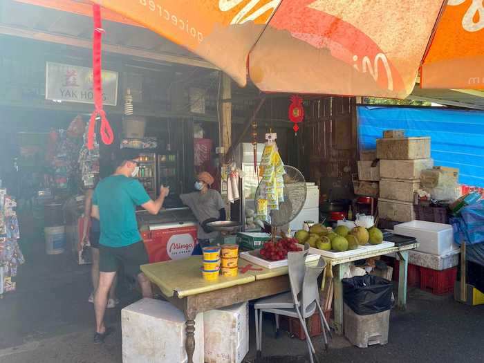 When I got back to the jetty area for a late lunch around 3 p.m., I bought a cold coconut to quench my thirst before I started looking for food.