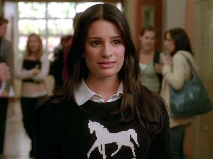 Rachel wears the first of many carnival-horse sweaters in the same episode.