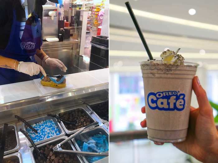 The menu was extensive and a toppings station featured lots of blue and white to match the Oreo branding.