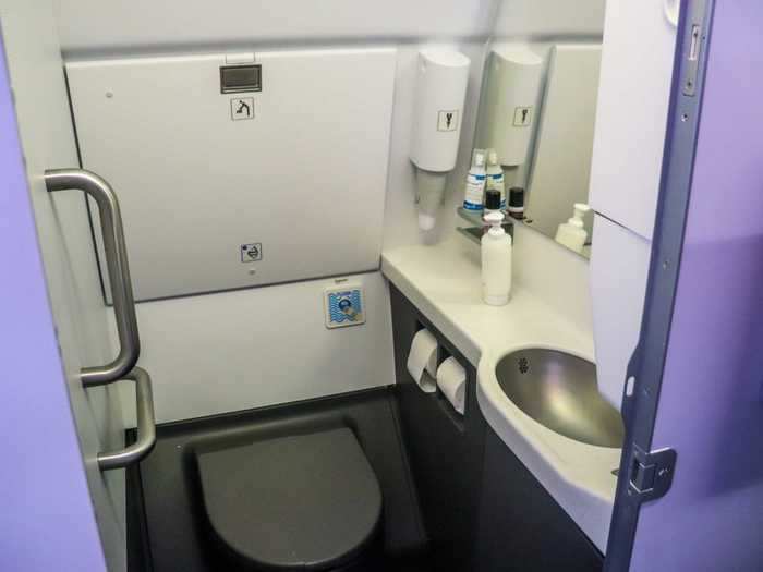 The lavatories were the only non-glitzy part of the aircraft and were surprisingly basic, aside from a few extra lotions.