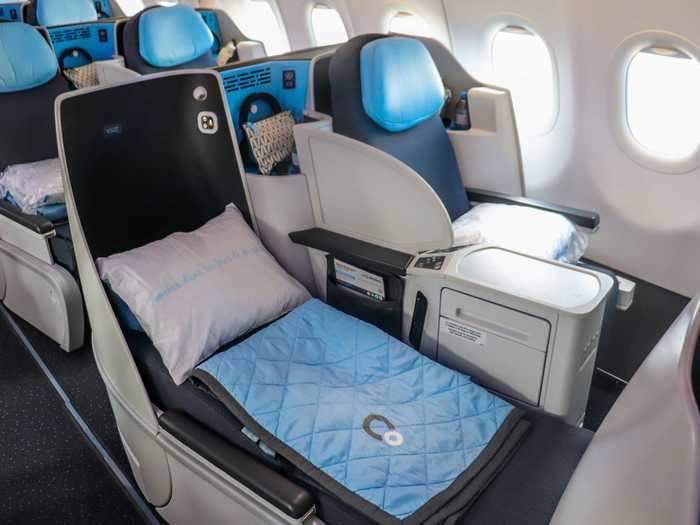 Each seat comes with a pillow and comforter for when it