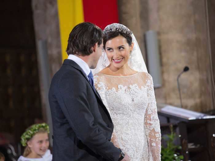 Princess Claire of Luxembourg wore a wedding-gown design by Elie Saab in 2013 when she wed Prince Felix.