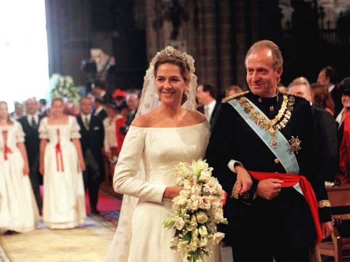 Infanta Cristina of Spain wore a custom Lorenzo Caprile gown in 1997 for her wedding to Inaki Urdangarin.