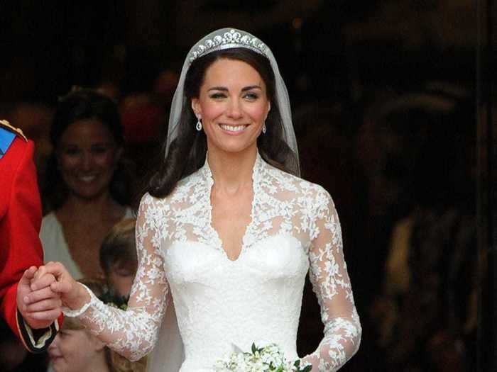 In 2011, Kate Middleton married Prince William in an Alexander McQueen dress designed by Sarah Burton that had lace sleeves and a V-neckline.