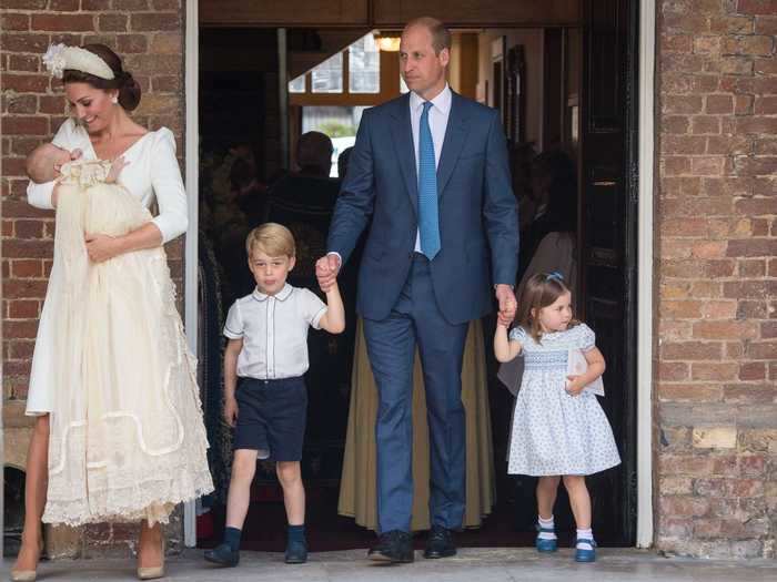 William, George, and Charlotte coordinated in blue at Prince Louis