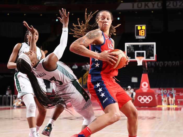 Brittney Griner bodies her way into the paint for Team USA.