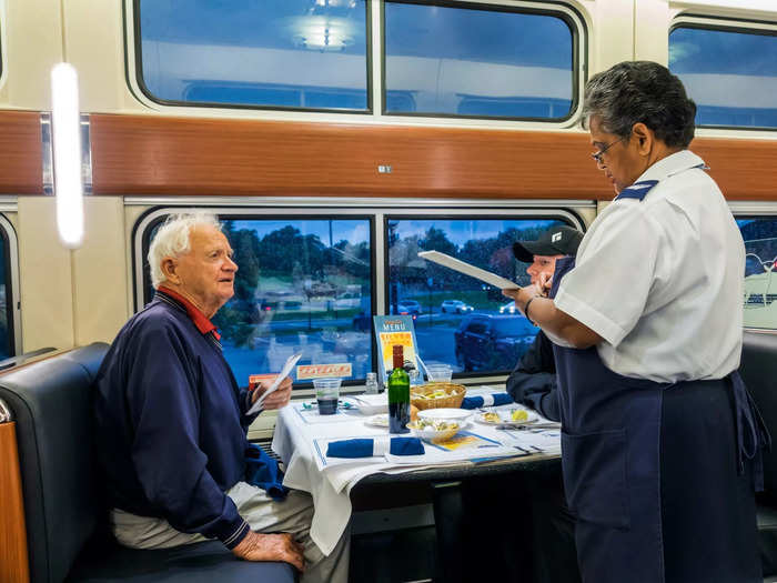 The dining car - and the flexibility to eat whenever you want - is one of the best parts of the Amtrak train.