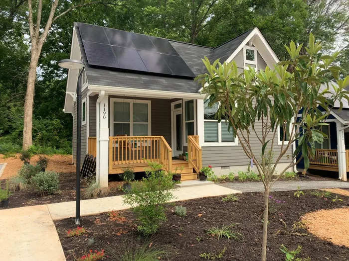 Each of the homes has a large front porch, which encourages socialization among residents.