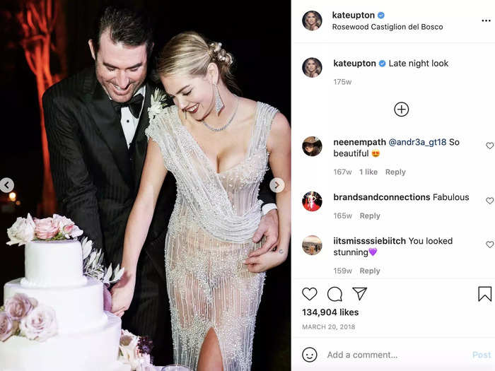 Kate Upton co-designed her sultry reception dress with Chrisy Rilling Studio.