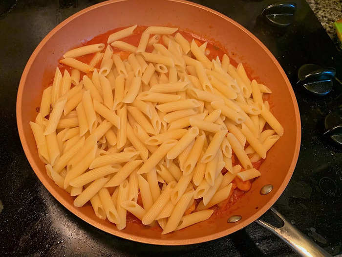 Then I added my penne right to the sauce.