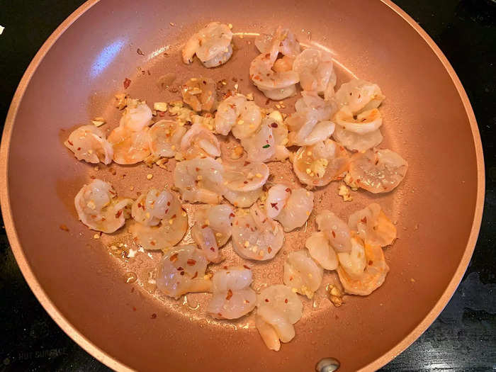 As the smell of garlic wafted through my kitchen, I added the shrimp.