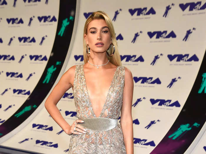 She sparkled at the 2017 MTV Video Music Awards in a sheer Zuhair Murad jumpsuit with a plunging neckline.