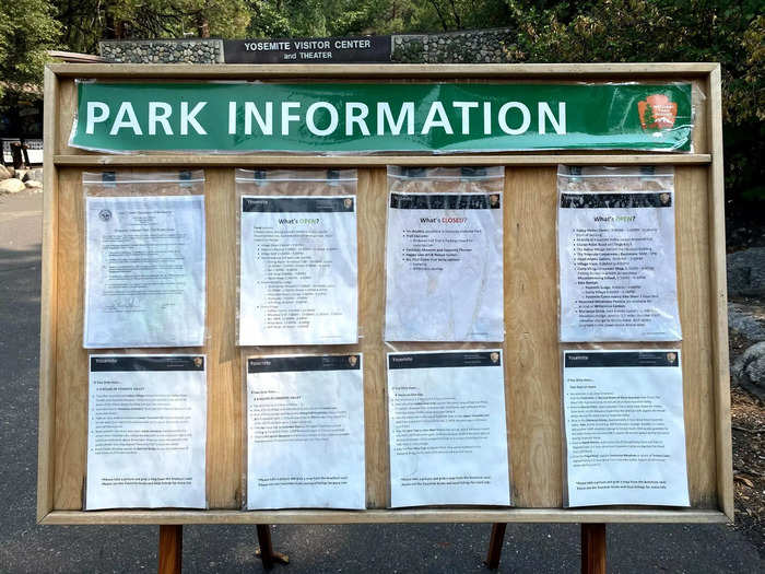 A board near the visitor center also had information about what other services were reduced or unavailable due to COVID-19 and what services remained open.