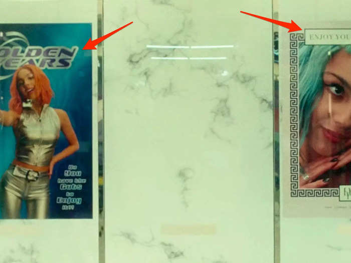 The next scene includes posters with "Brutal" lyrics on them.