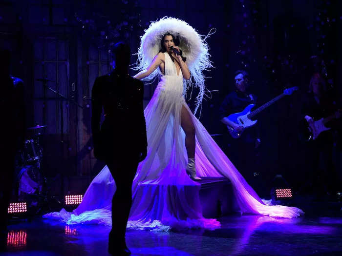 Lipa wore another all-white look for a performance on "Saturday Night Live" at the end of 2020.