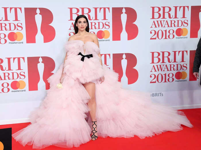 Dua Lipa wore a pink ball gown to the 2018 Brit Awards.