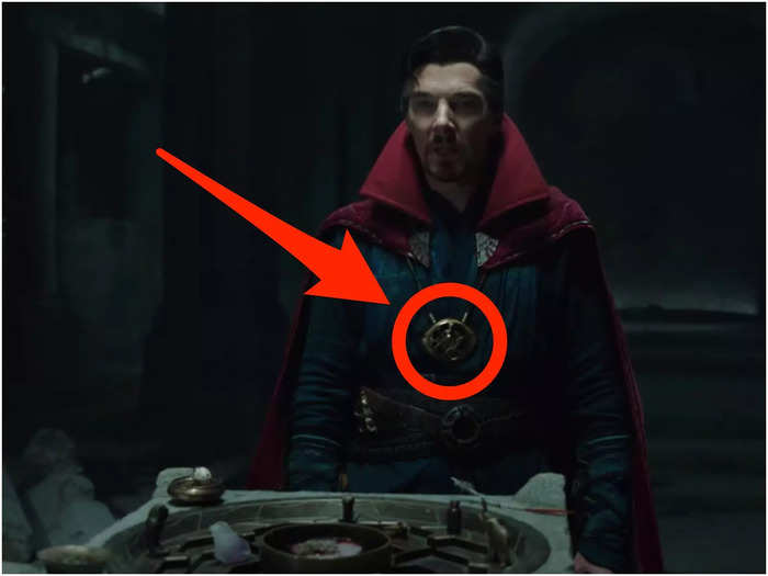 Doctor Strange is wearing the Eye of Agamotto, even though the time stone doesn