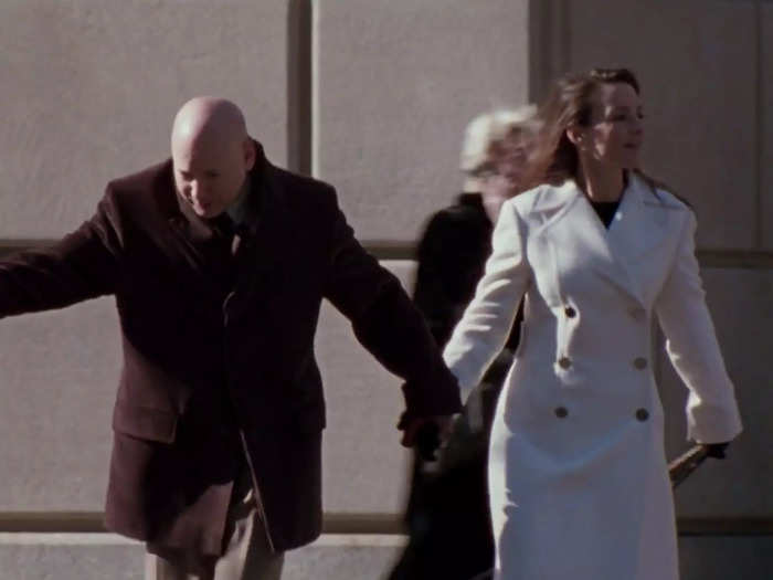 In her final scene, Charlotte York-Goldenblatt looks more sophisticated than ever in a simple white coat.