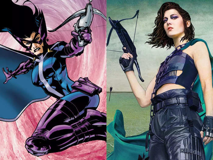 Mary Elizabeth Winstead played the Huntress, aka Helena Bertinelli. Her movie costume has hints of her trademark purple costume, but they both have a handy crossbow - all the better for taking out her family