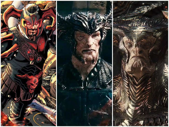 Steppenwolf, a New God from the planet Apokolips played by Ciarán Hinds, appeared in both versions of "Justice League." Here