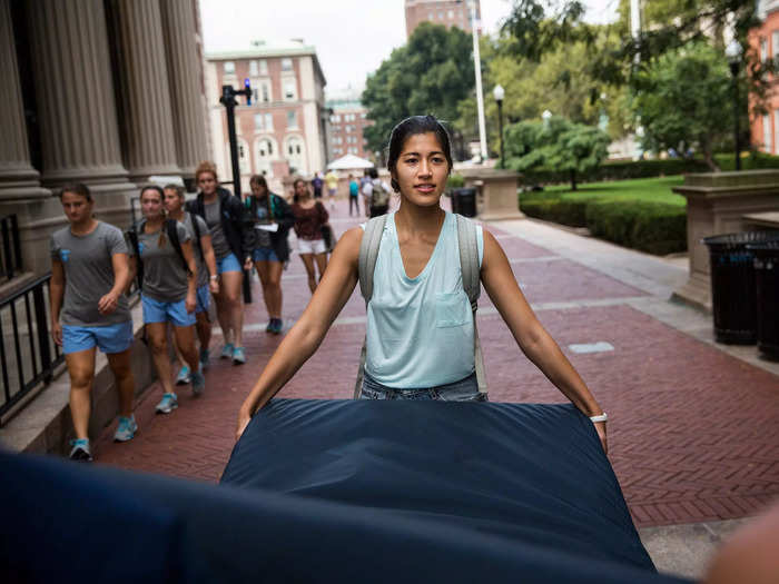 During her senior year at Columbia University, Emma Sulkowicz carried a mattress around campus after she said she was sexually assaulted by a student who was allowed to remain at the school.