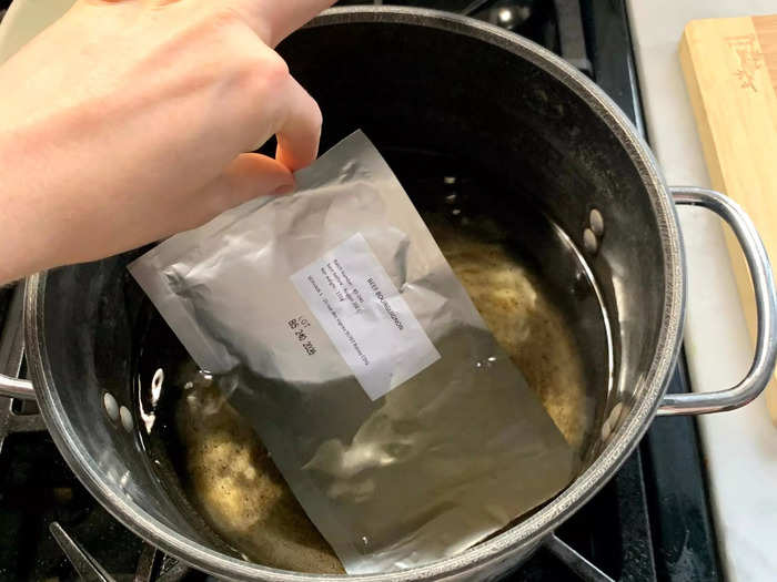 The pouches go through a sterilization machine with high temperatures and high pressure. That affects the flavor, but it makes the food safe to store at room temperature for up to two years.