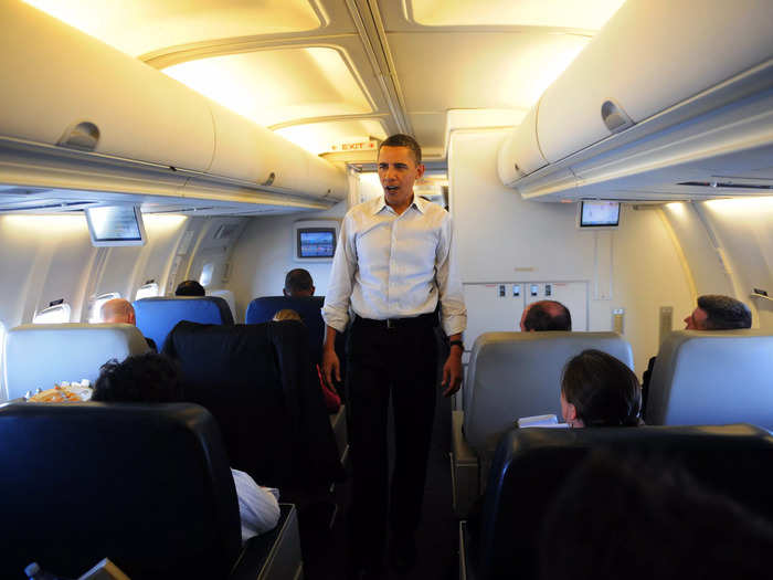 The rear cabin for press looked just like a standard commercial airliner.