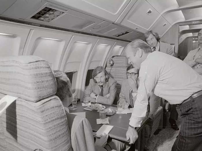 When President Gerald Ford took office after Nixon resigned, seats in the rear cabin were upholstered with striped fabric.