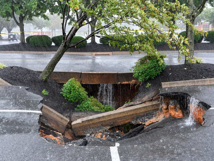 A sinkhole formed in Pennsylvania amid harsh storms Wednesday afternoon.