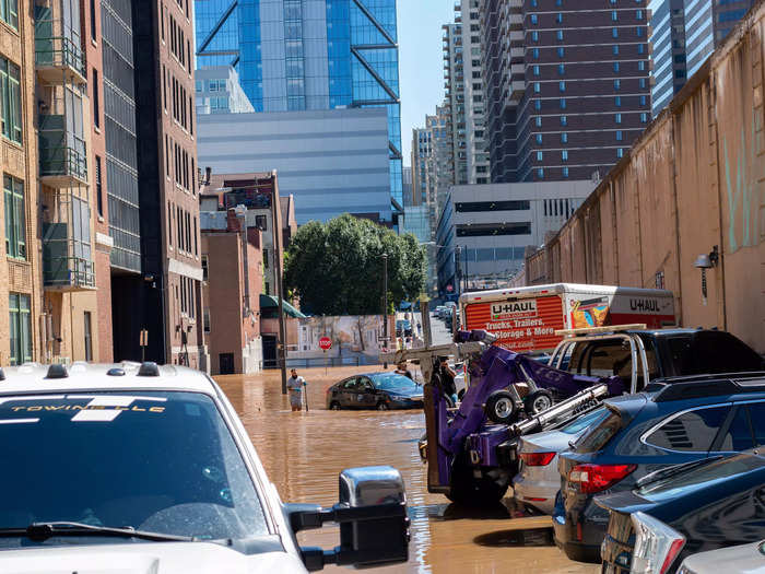 Several contiguous blocks were underwater west of City Hall.