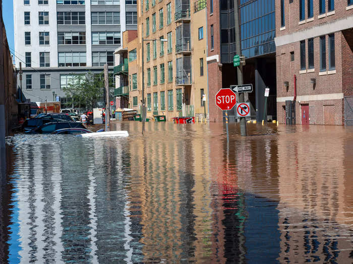 The floodwaters appeared to cause some property damage.