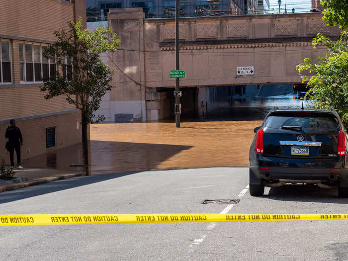 The water forced Center City to establish detours that stretched along several blocks in the area.