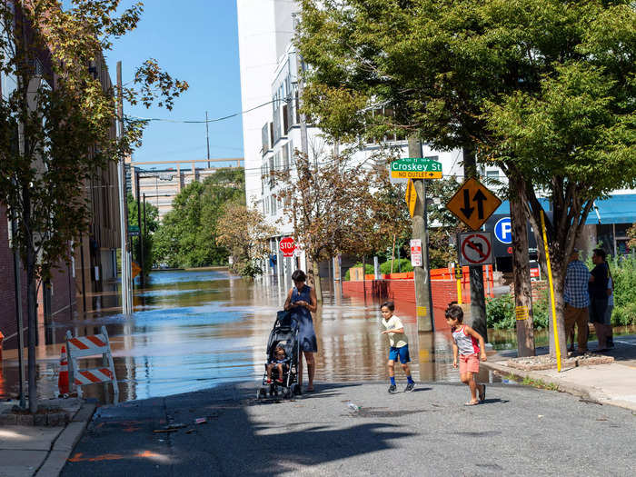 Flooding blocked access to buildings in Center City.