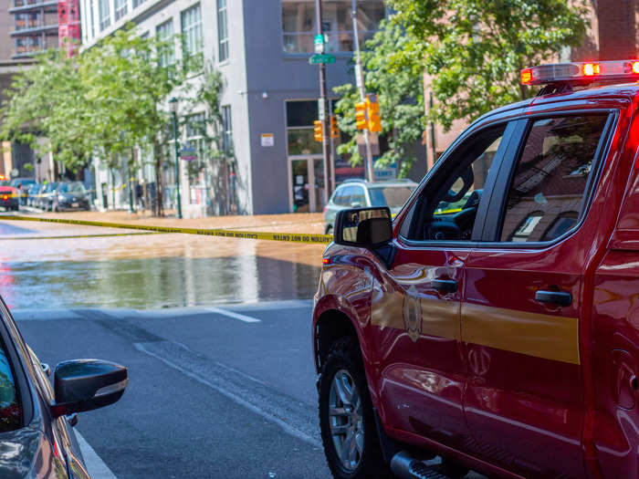 Firefighters were working to clear streets in Center City.