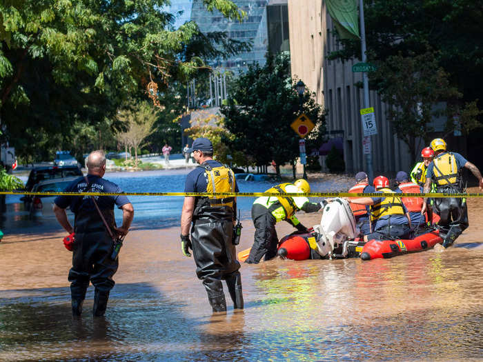 Firefighters deployed a motorboat in Center City.