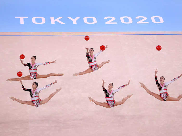 8/8: Team Italy competes during the rhythmic gymnastics group all-around final at the Tokyo Olympics.